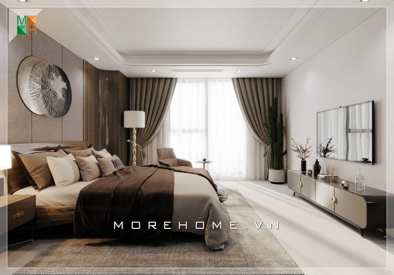 Gợi ý mẫu thiết kế nội thất không gian phòng ngủ hiện đại có cửa sổ thông thoáng đón ánh sáng tự nhiên vào phòng rất thuận tiện.