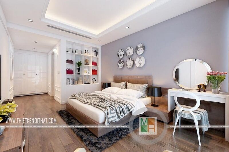 Mẫu giường ngủ cao cấp bọc da đầu giường màu nâu đem lại sự sang trọng cho phòng ngủ của chủ nhà.