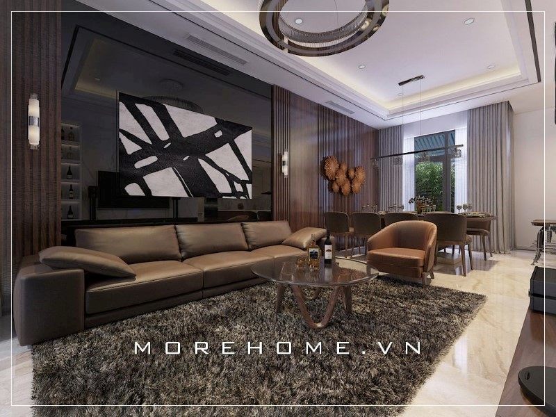 Bàn trà hình tròn có mặt kính với kiểu dáng đơn giản nhưng lại rất ấn tượng.